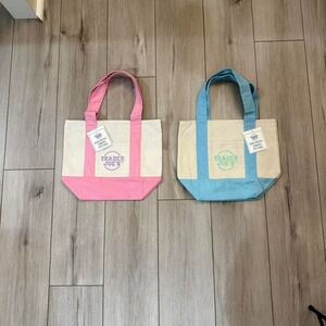 Trader Joe's Mini Pastel Canvas Tote Bag Set Pink Blue Limited Edition NWT